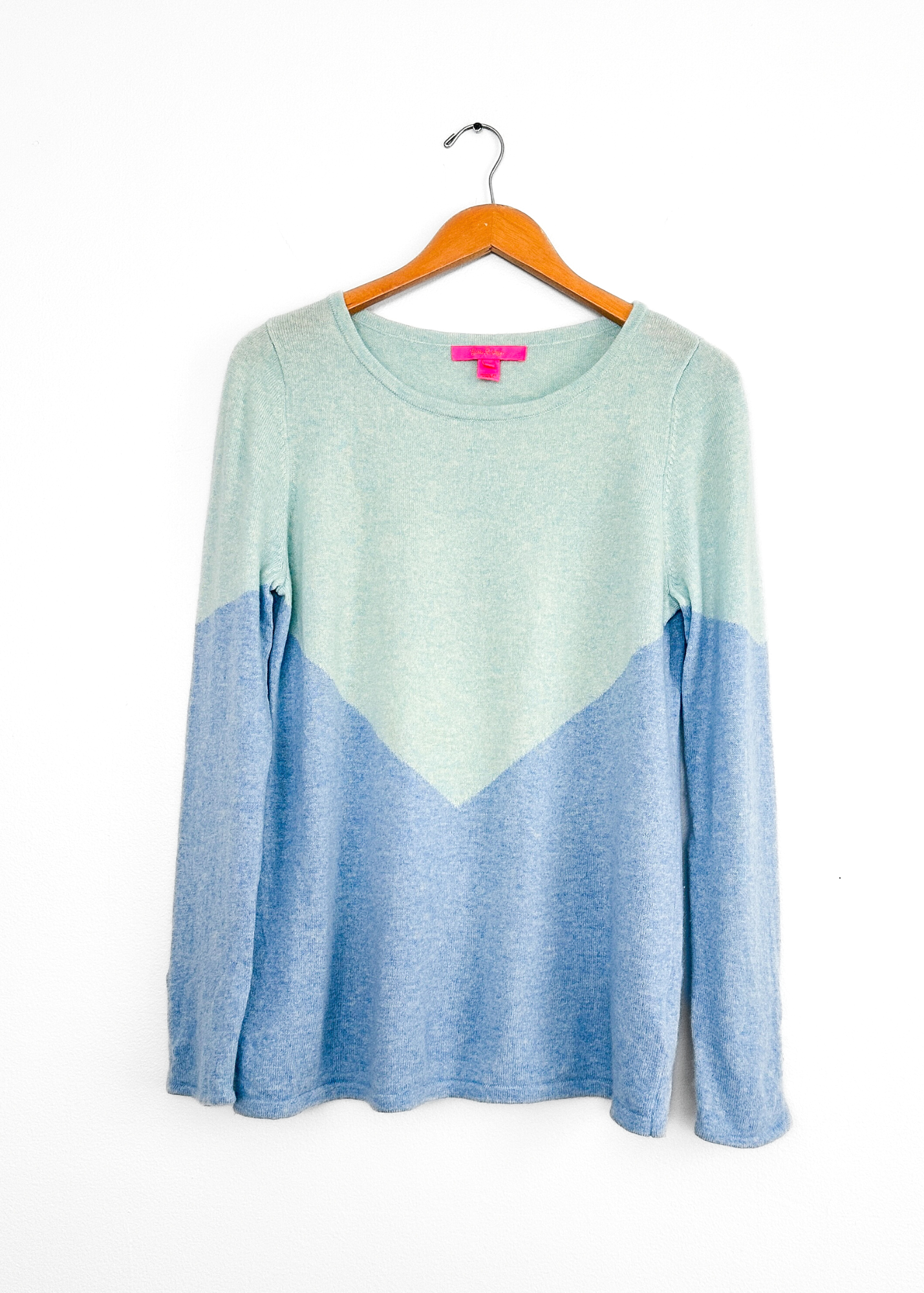 Lilly Pulitzer Brigitte Blue Two Tone 100% Cashmere Knit Top (XL)