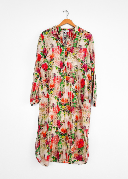 3J Workshop Johnny Was Floral Cotton Silk Shirt Dress (L)