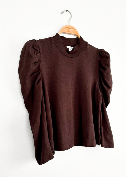 Cuyana Chocolate Brown French Terry Puff Sleeve Sweatshirt Top (M)
