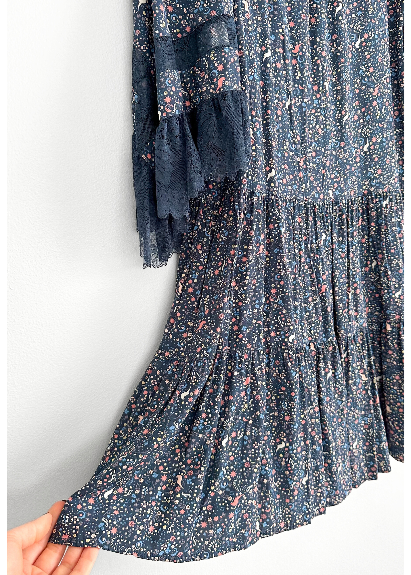 See by Chloe Navy Floral Lace Sleeve Dress (FR 36 or US 4)