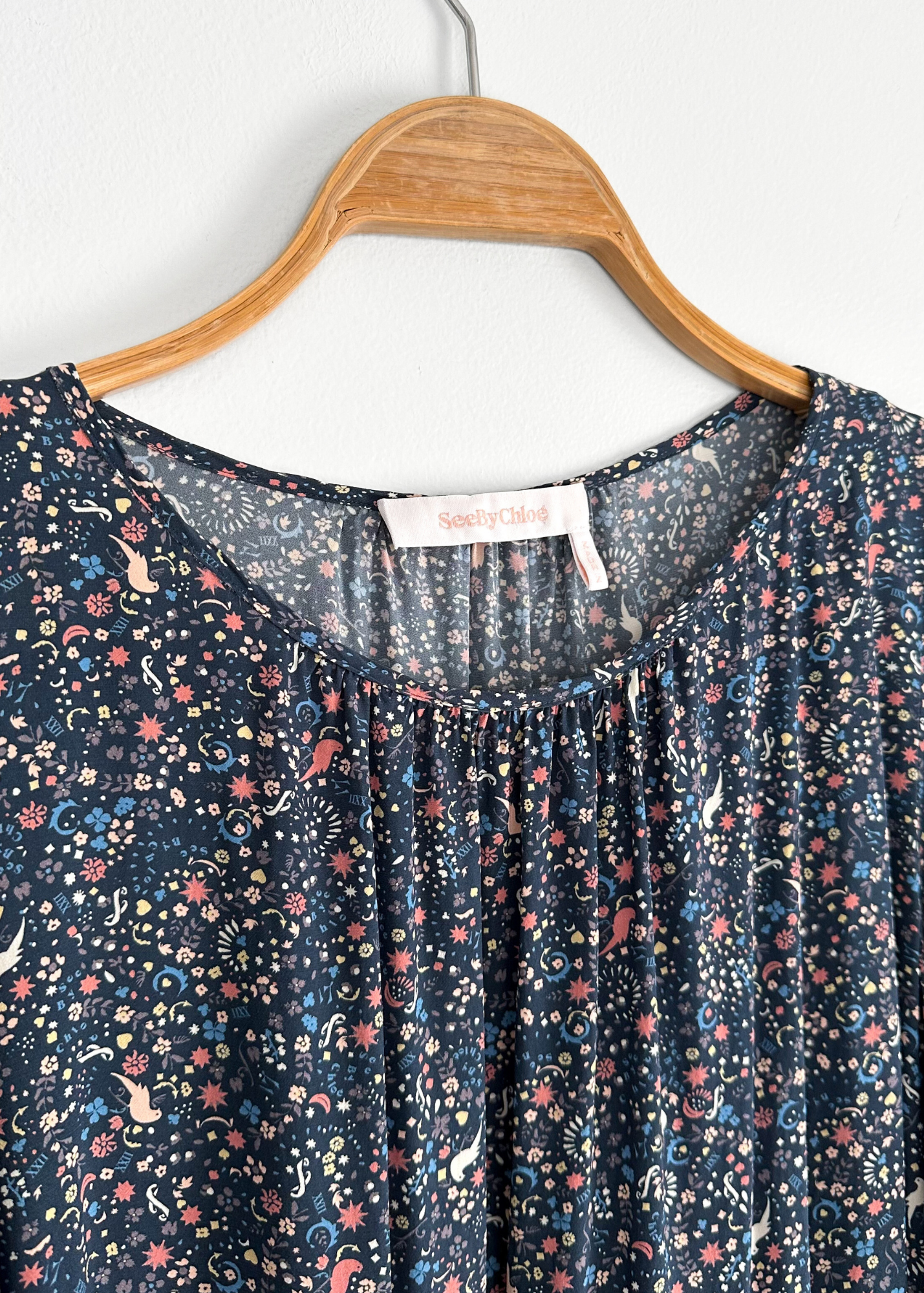 See by Chloe Navy Floral Lace Sleeve Dress (FR 36 or US 4)