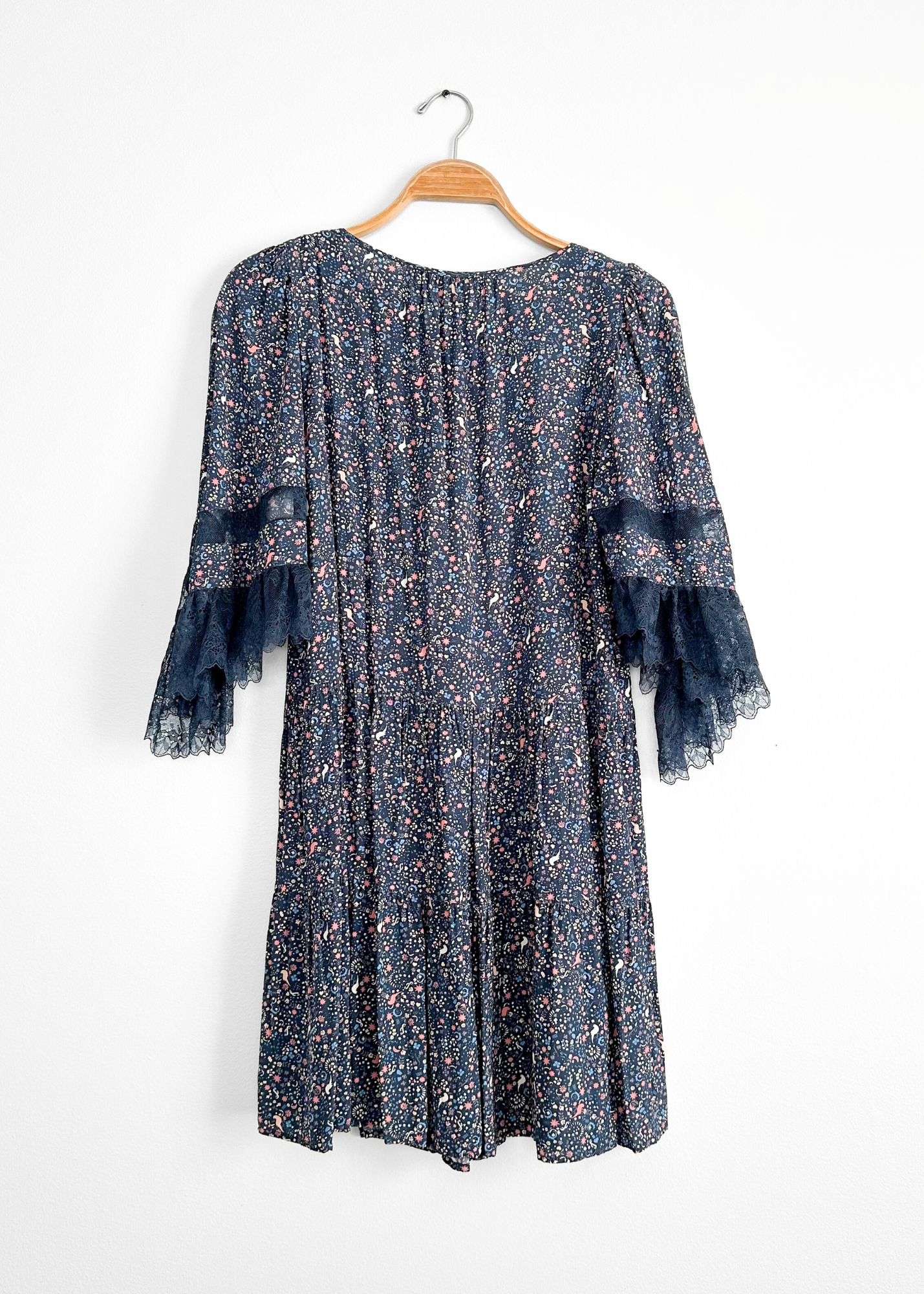 See by Chloe Navy Floral Lace Sleeve Dress (FR 36 or US 4)