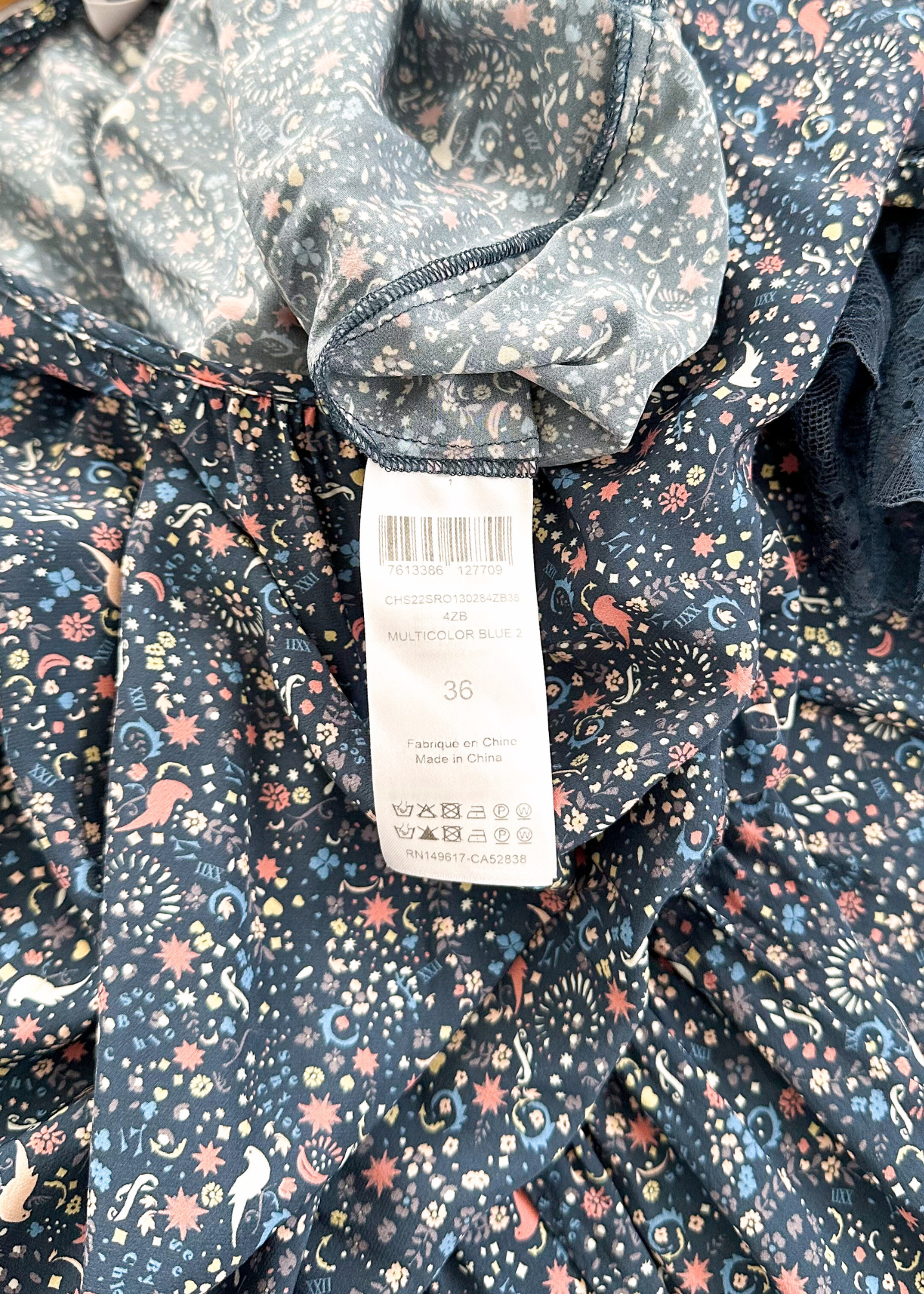 See by Chloe Navy Floral Lace Sleeve Dress (FR 36 or US 4)