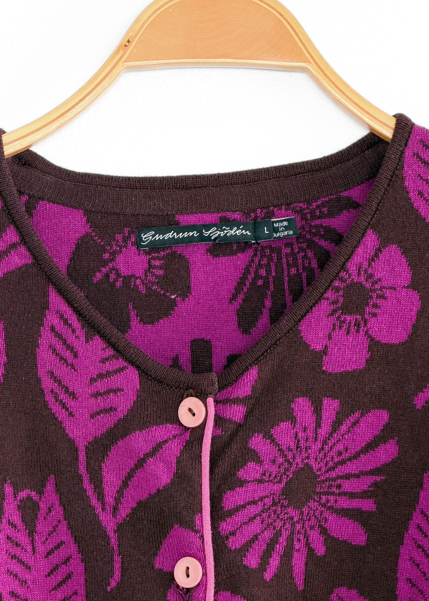 Gudrun Sjoden Purple & Brown Floral Cotton Long Cardigan Jacket (L)