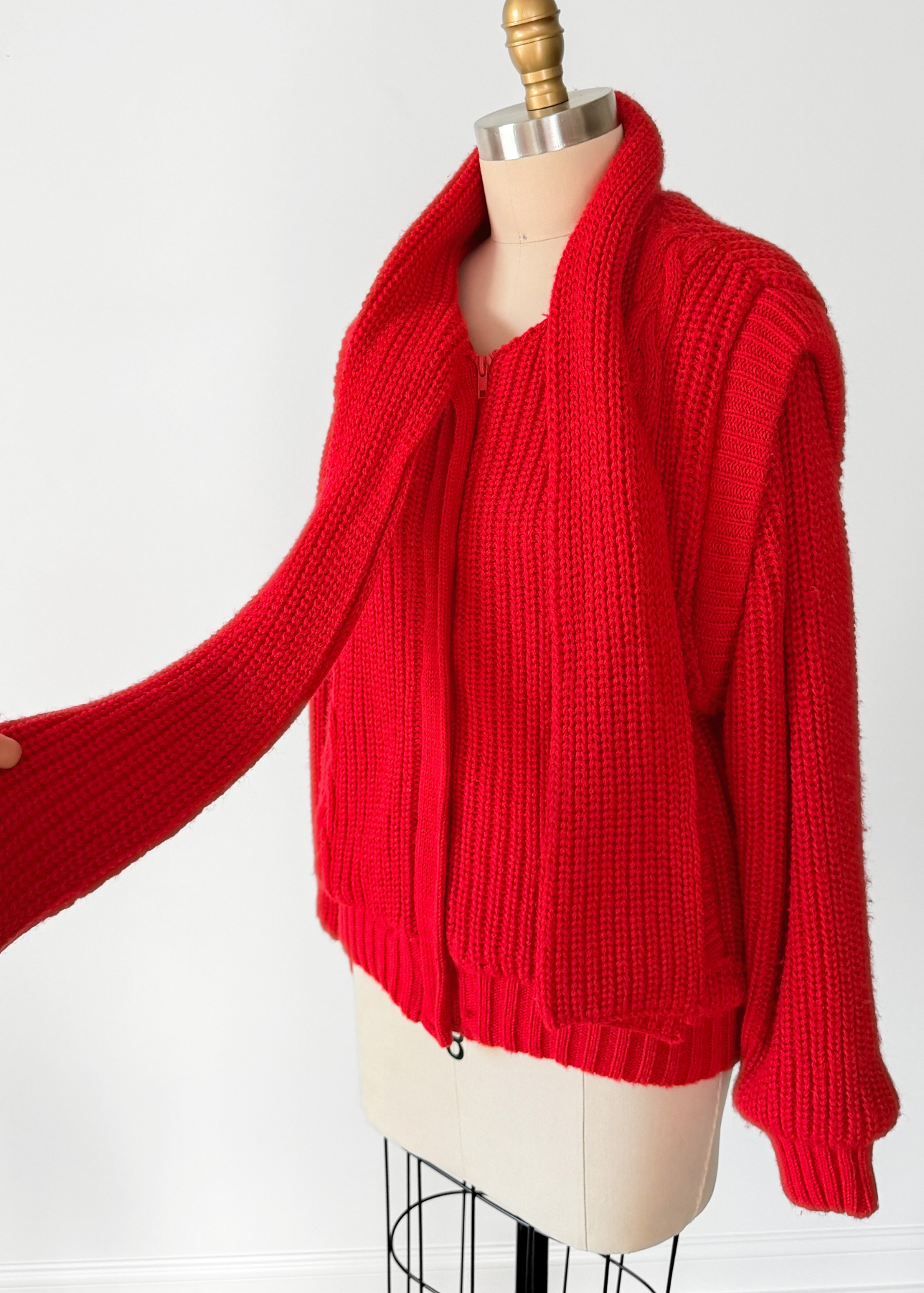 Vintage 80s Answers by Riddler Inc. Red Knit Zip Front Scarf Jacket (M)