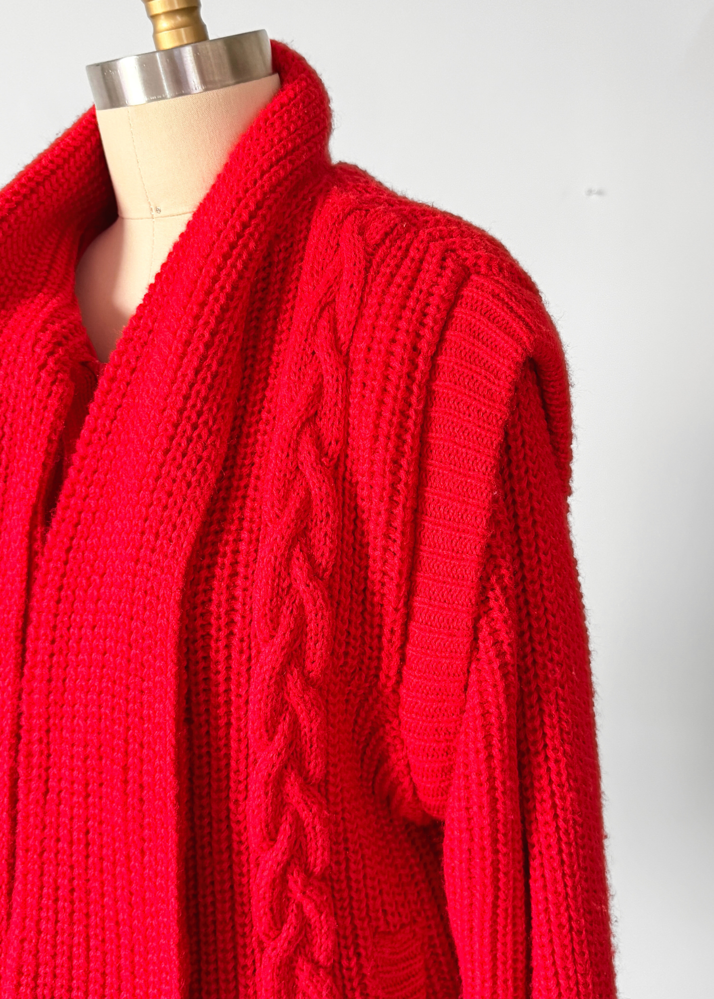 Vintage 80s Answers by Riddler Inc. Red Knit Zip Front Scarf Jacket (M)
