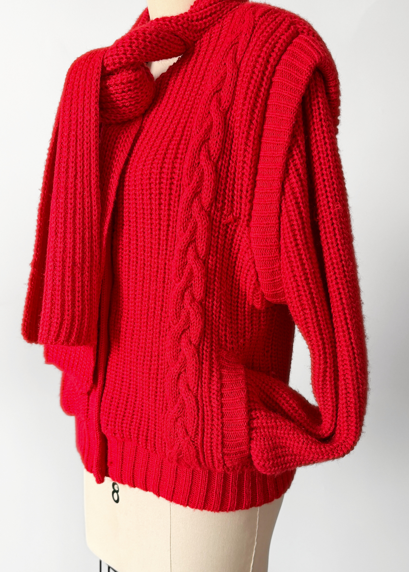 Vintage 80s Answers by Riddler Inc. Red Knit Zip Front Scarf Jacket (M)