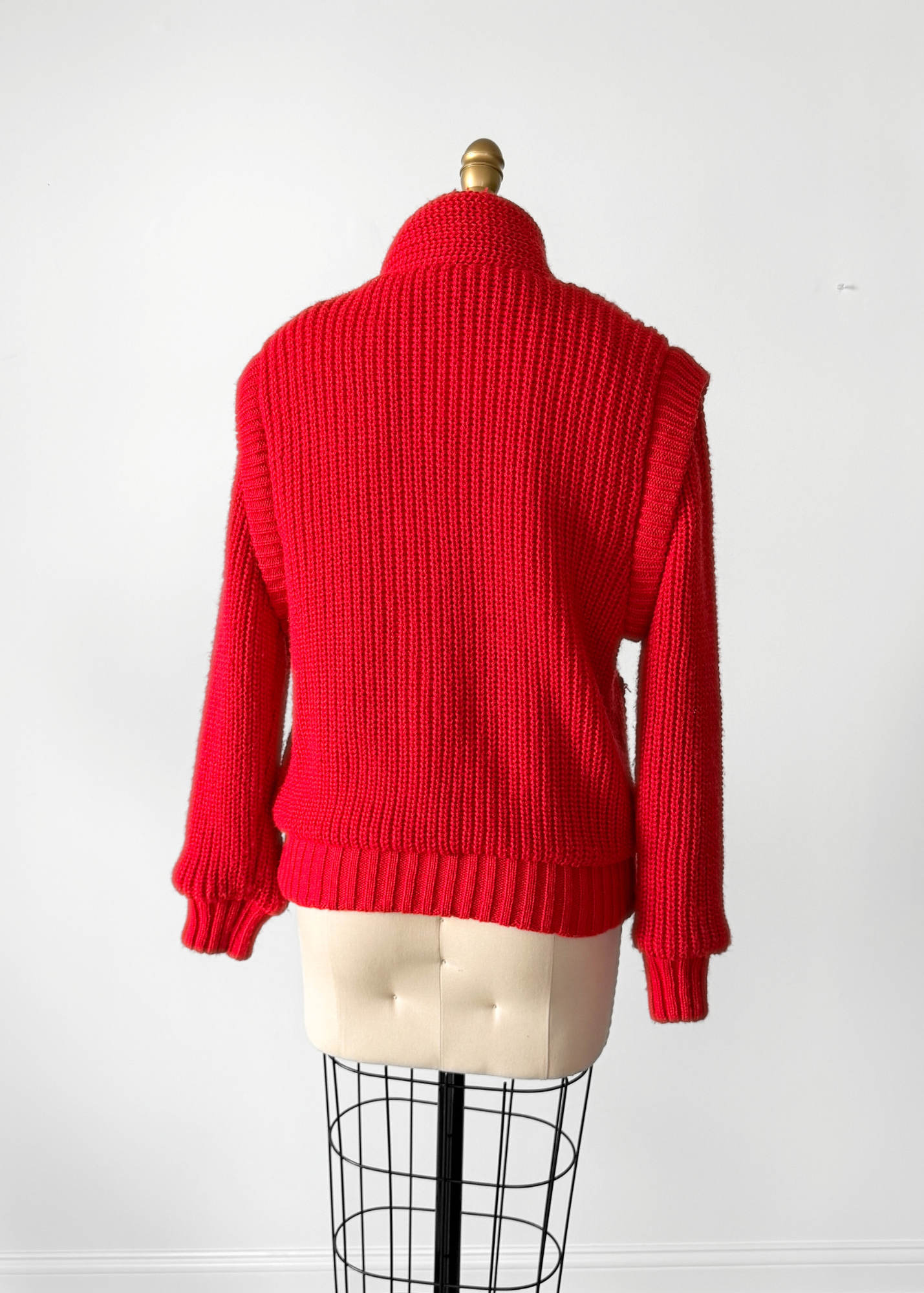 Vintage 80s Answers by Riddler Inc. Red Knit Zip Front Scarf Jacket (M)