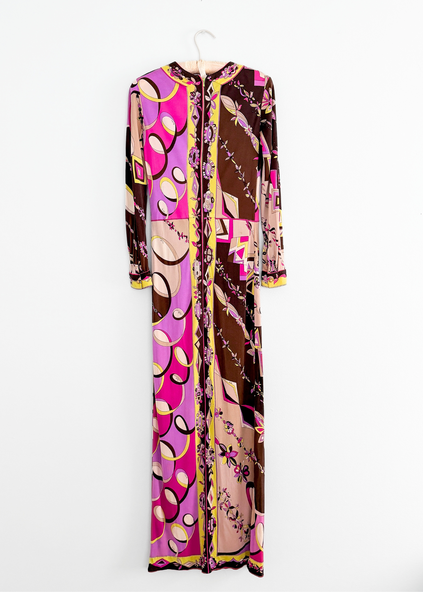Vintage 60s Emilio Pucci Silk Purple Brown Pink Abstract Maxi Dress