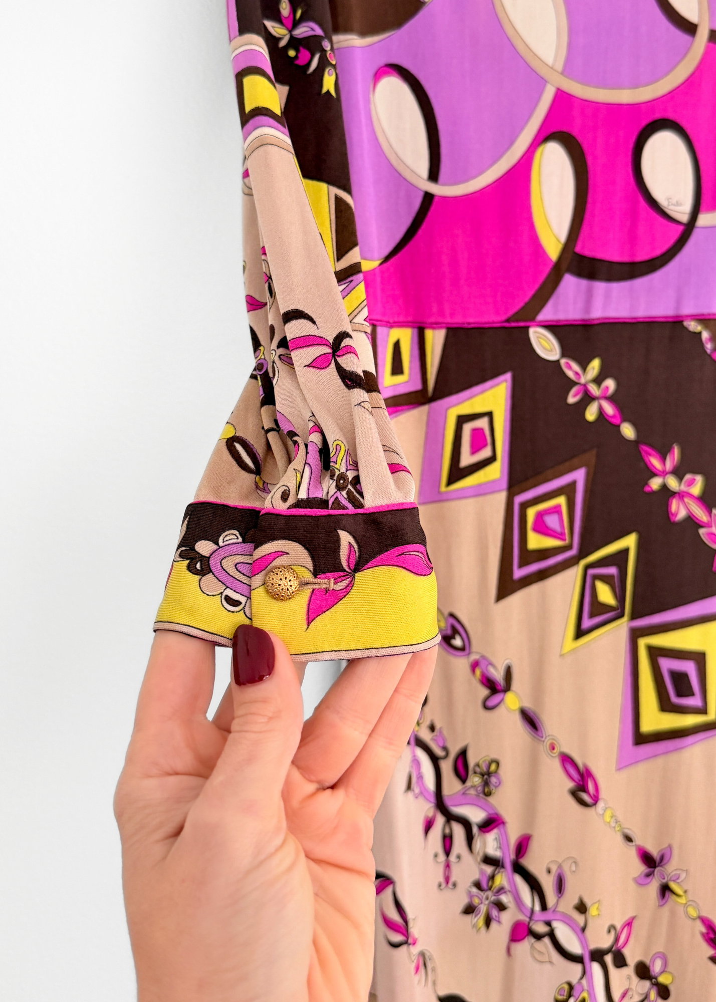 Vintage 60s Emilio Pucci Silk Purple Brown Pink Abstract Maxi Dress