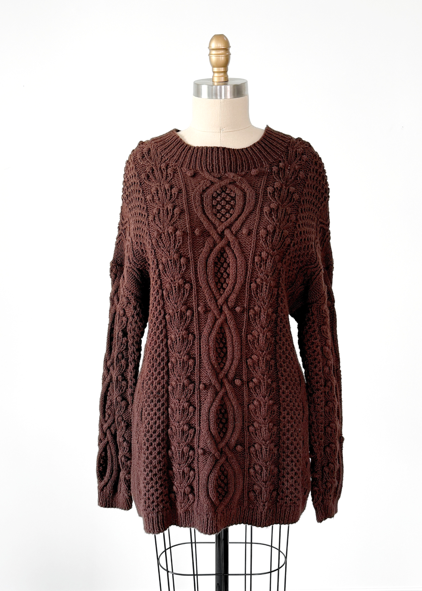 Vintage 90s Express Tricot Brown Heavy Knit Pullover (S)