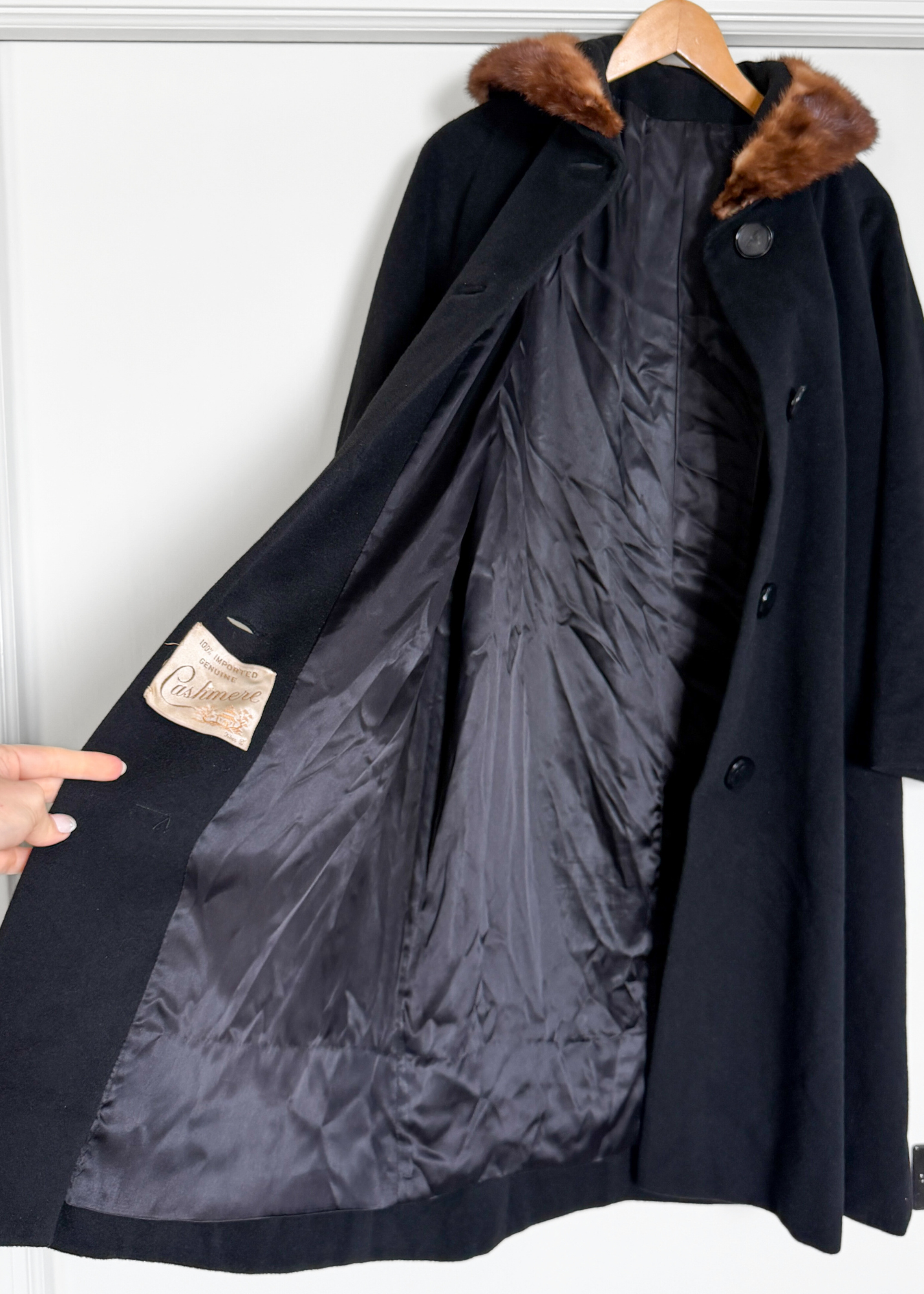 Vintage 60s Black Cashmere & Mink Collar Winter Coat (L)