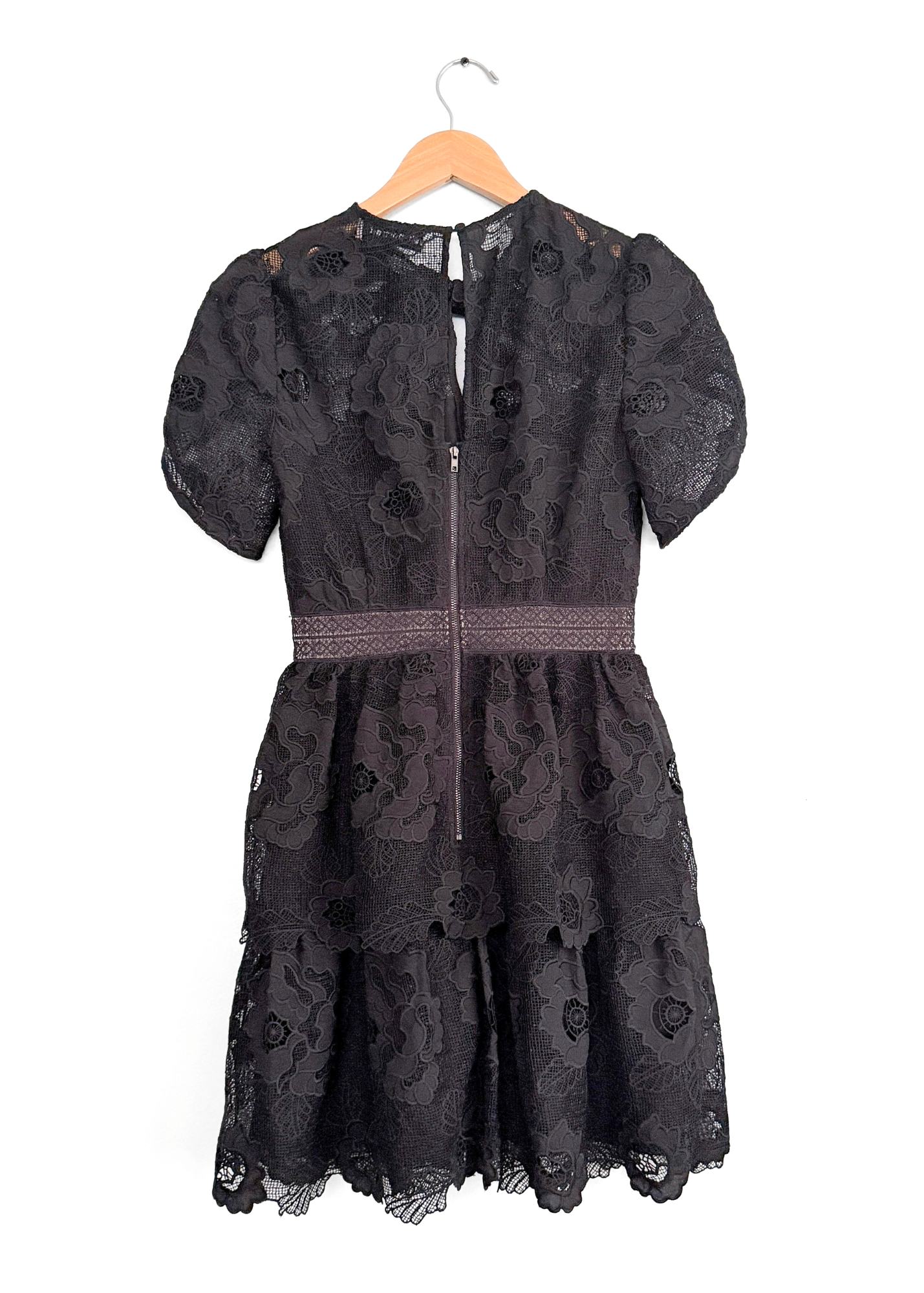 Self-Portrait Black Lace Cap Sleeve Mini Dress (US 4)