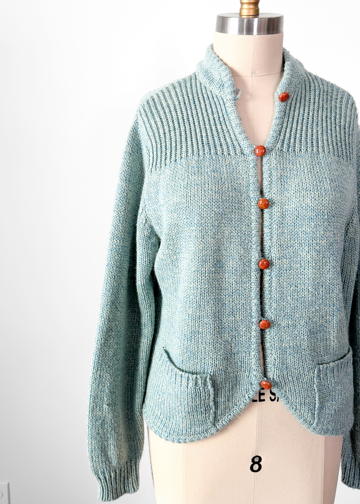 Vintage 80s Diane von Furstenberg Leather Button Aqua Blue Cardigan (M)