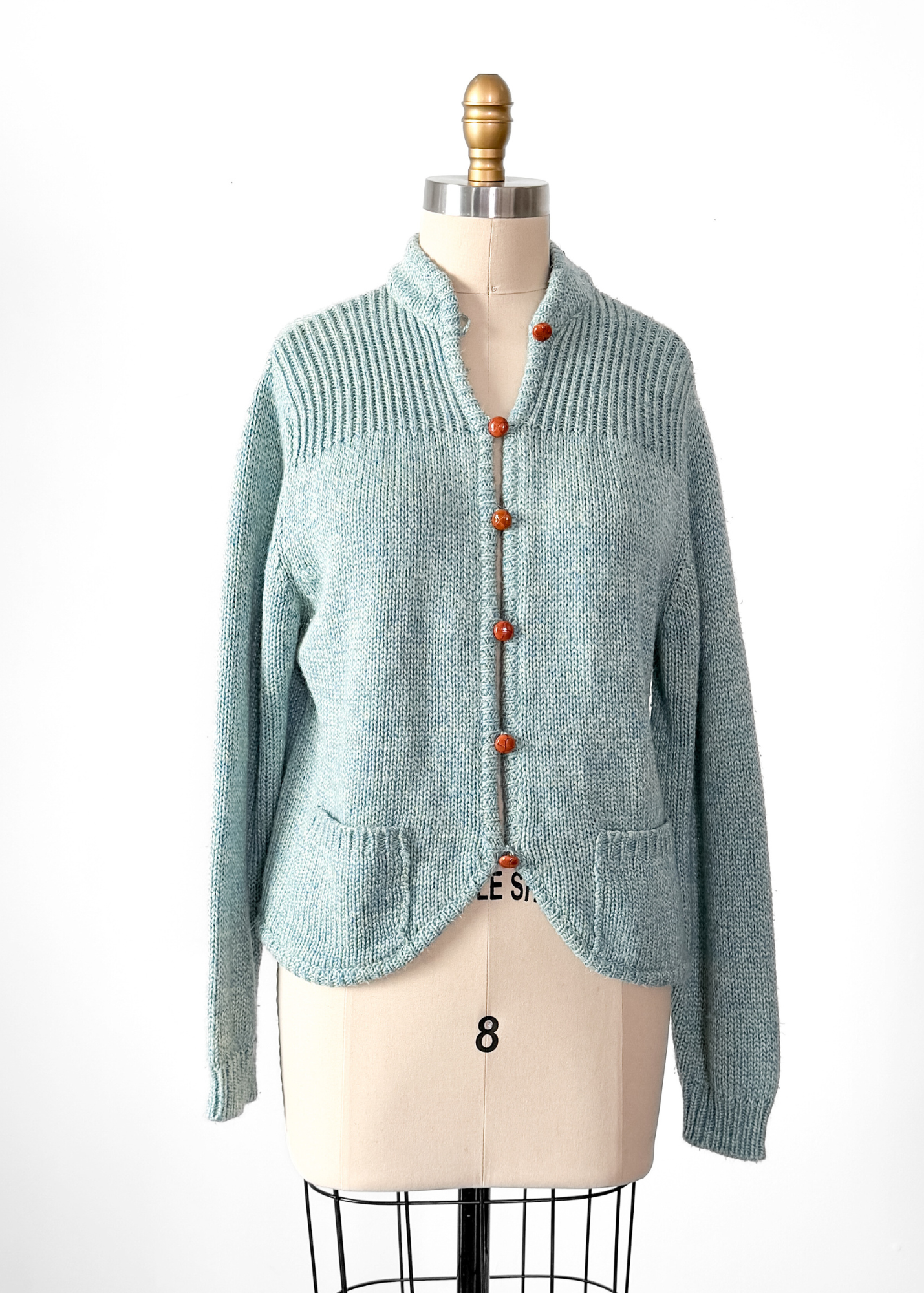 Vintage 80s Diane von Furstenberg Leather Button Aqua Blue Cardigan (M)