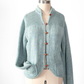 Vintage 80s Diane von Furstenberg Leather Button Aqua Blue Cardigan (M)