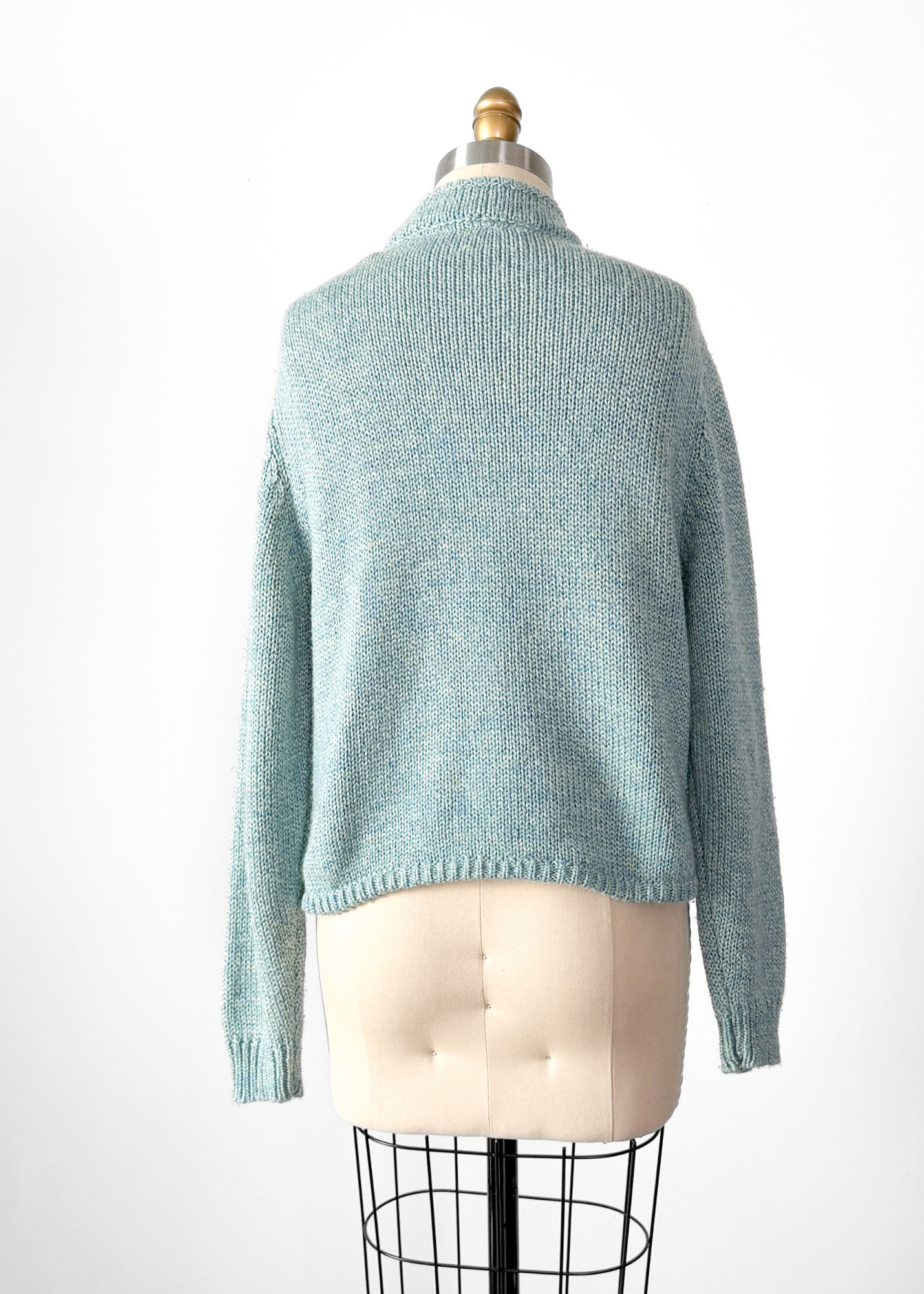 Vintage 80s Diane von Furstenberg Leather Button Aqua Blue Cardigan (M)