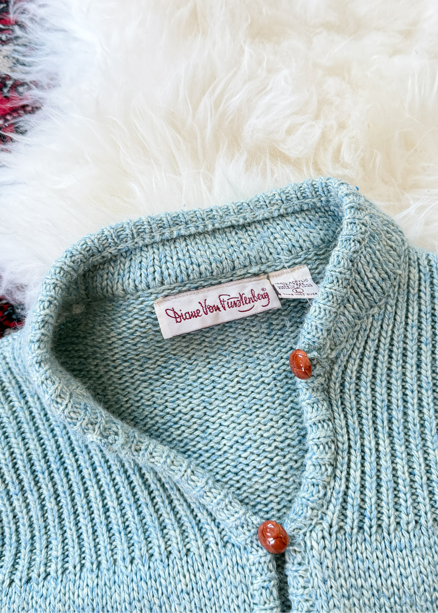 Vintage 80s Diane von Furstenberg Leather Button Aqua Blue Cardigan (M)