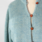 Vintage 80s Diane von Furstenberg Leather Button Aqua Blue Cardigan (M)