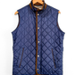 Peter Millar Essex Quilted Traveler Vest in Navy Blue and Brown (mens S)