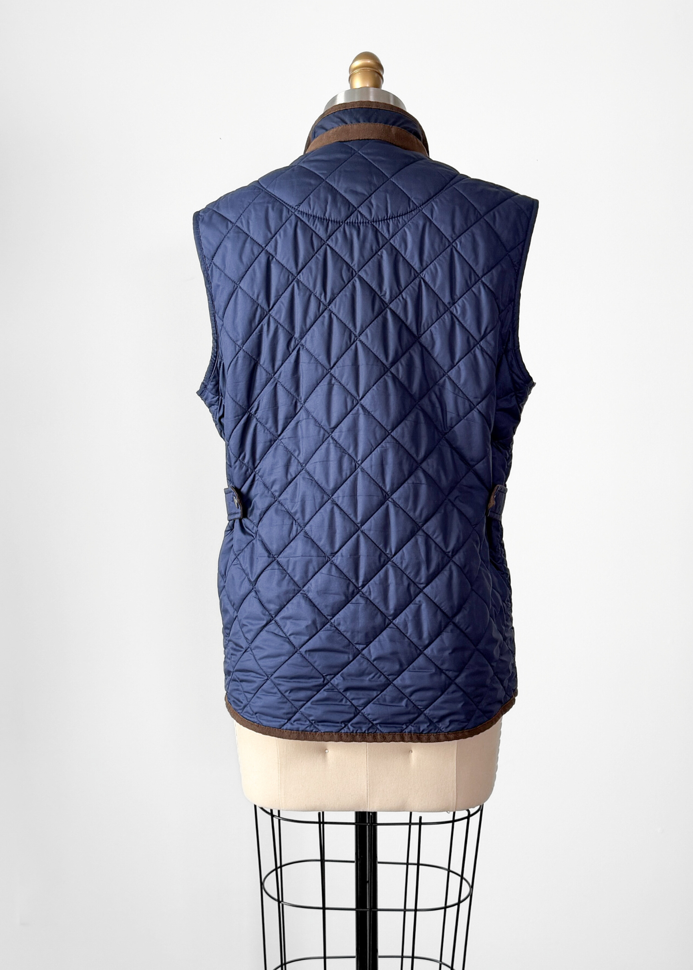 Peter Millar Essex Quilted Traveler Vest in Navy Blue and Brown (mens S)