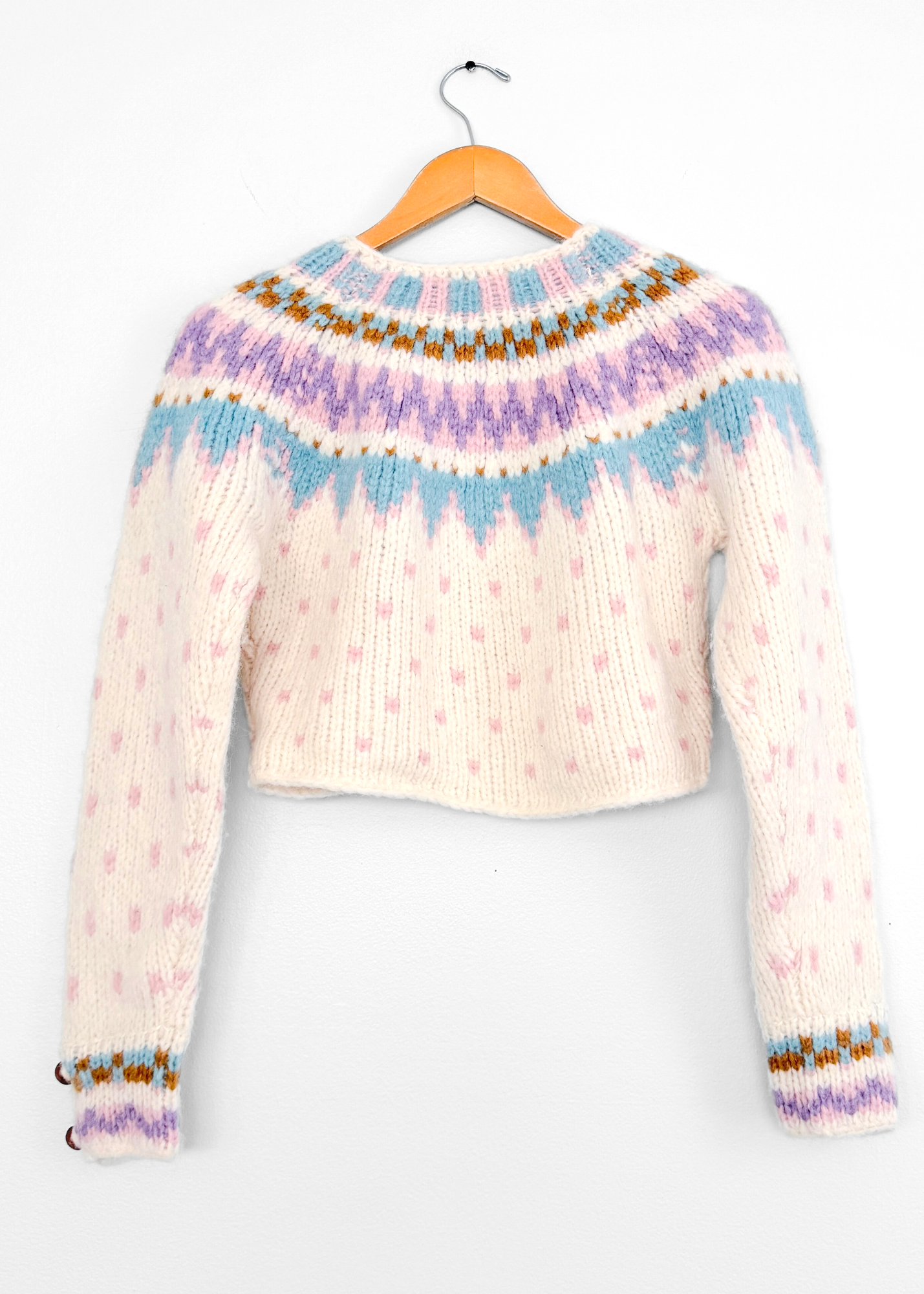 Loveshackfancy Fair Isle Cream Alpaca Cropped Button Down Cardigan (S)