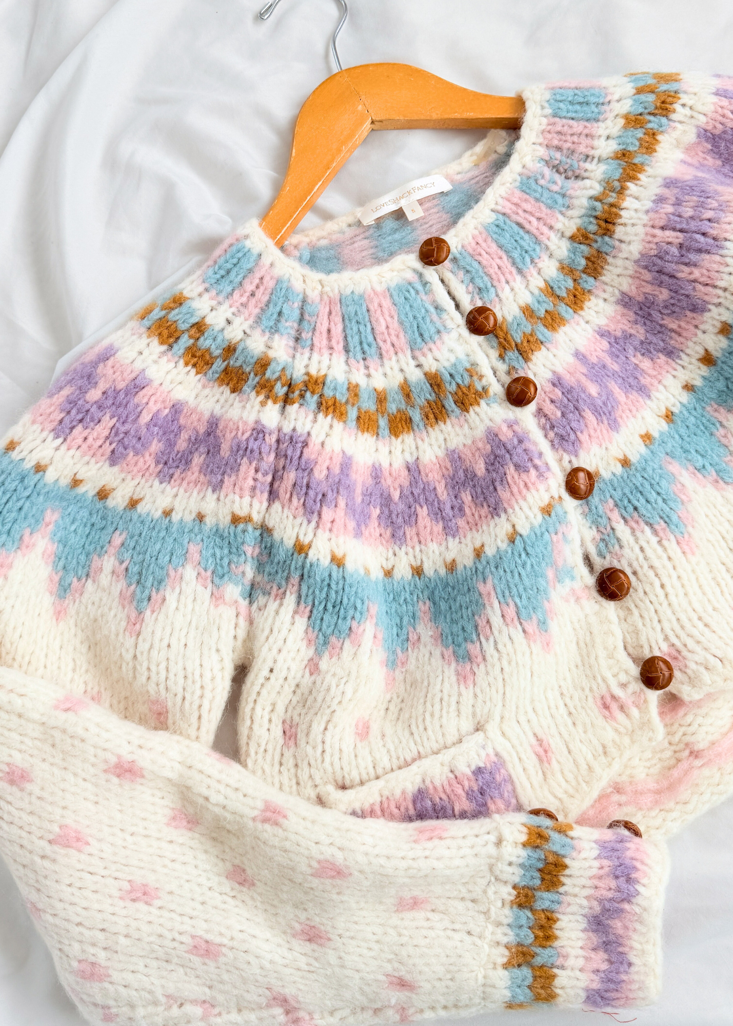 Loveshackfancy Fair Isle Cream Alpaca Cropped Button Down Cardigan (S)