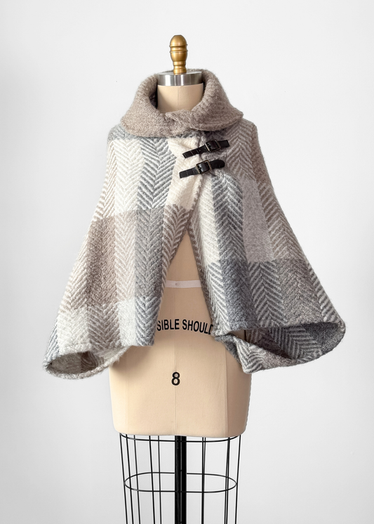 John Branigan Brown & Gray Irish Wool Buckle Poncho Knit Sweater (one size)
