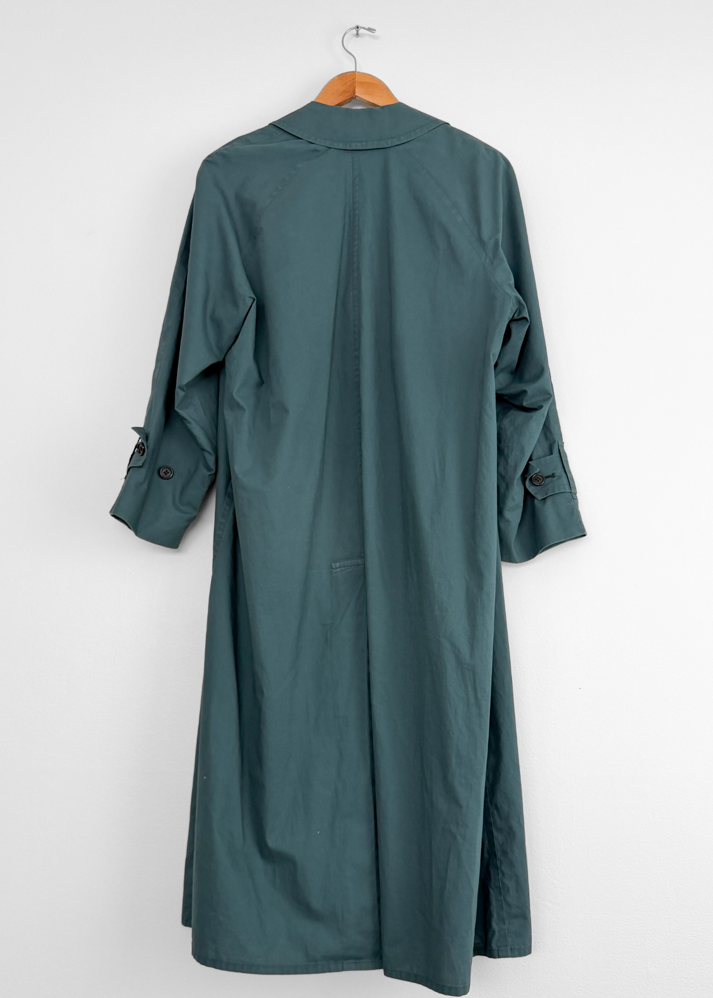 Vintage 90s Burberrys Dark Muted Teal Green Cotton Trench Coat