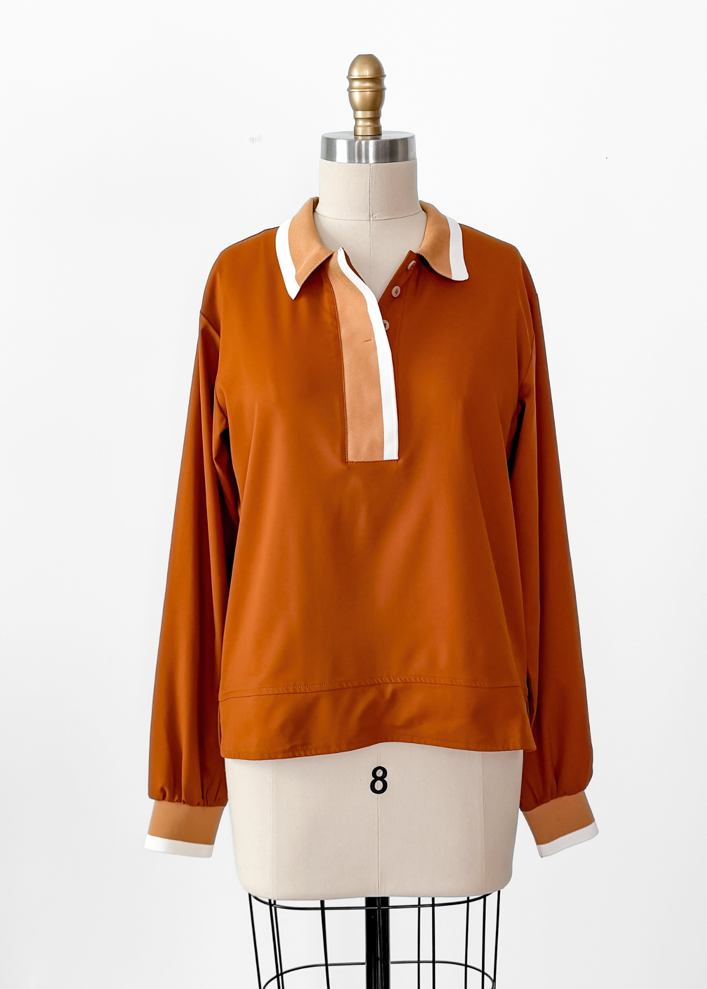 A. Putnam Long Sleeve Polo in Terra Orange Brown (M)