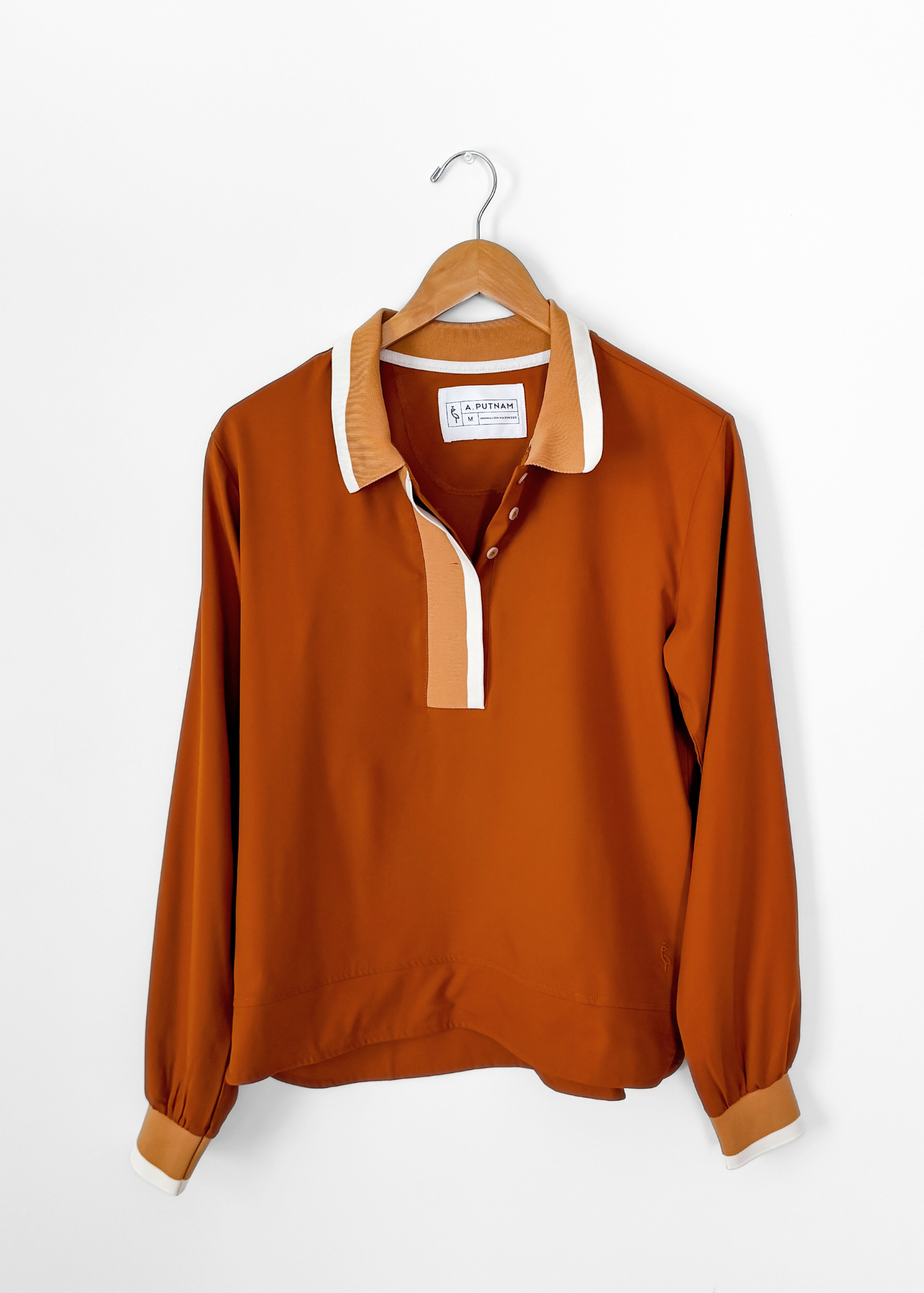 A. Putnam Long Sleeve Polo in Terra Orange Brown (M)