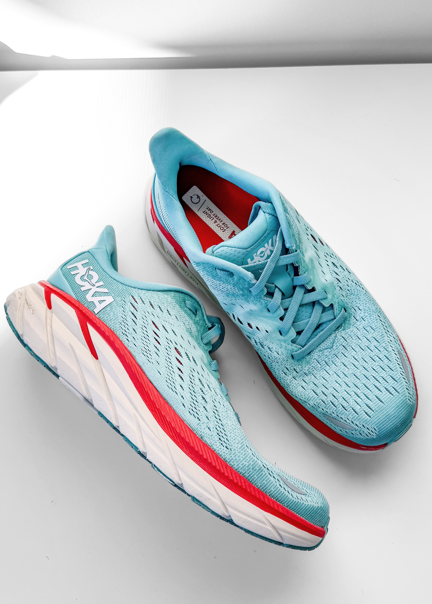 Hoka Women's Clifton 8 Running Shoes in Aquarelle/Eggshell Blue Turqoise (7.5)