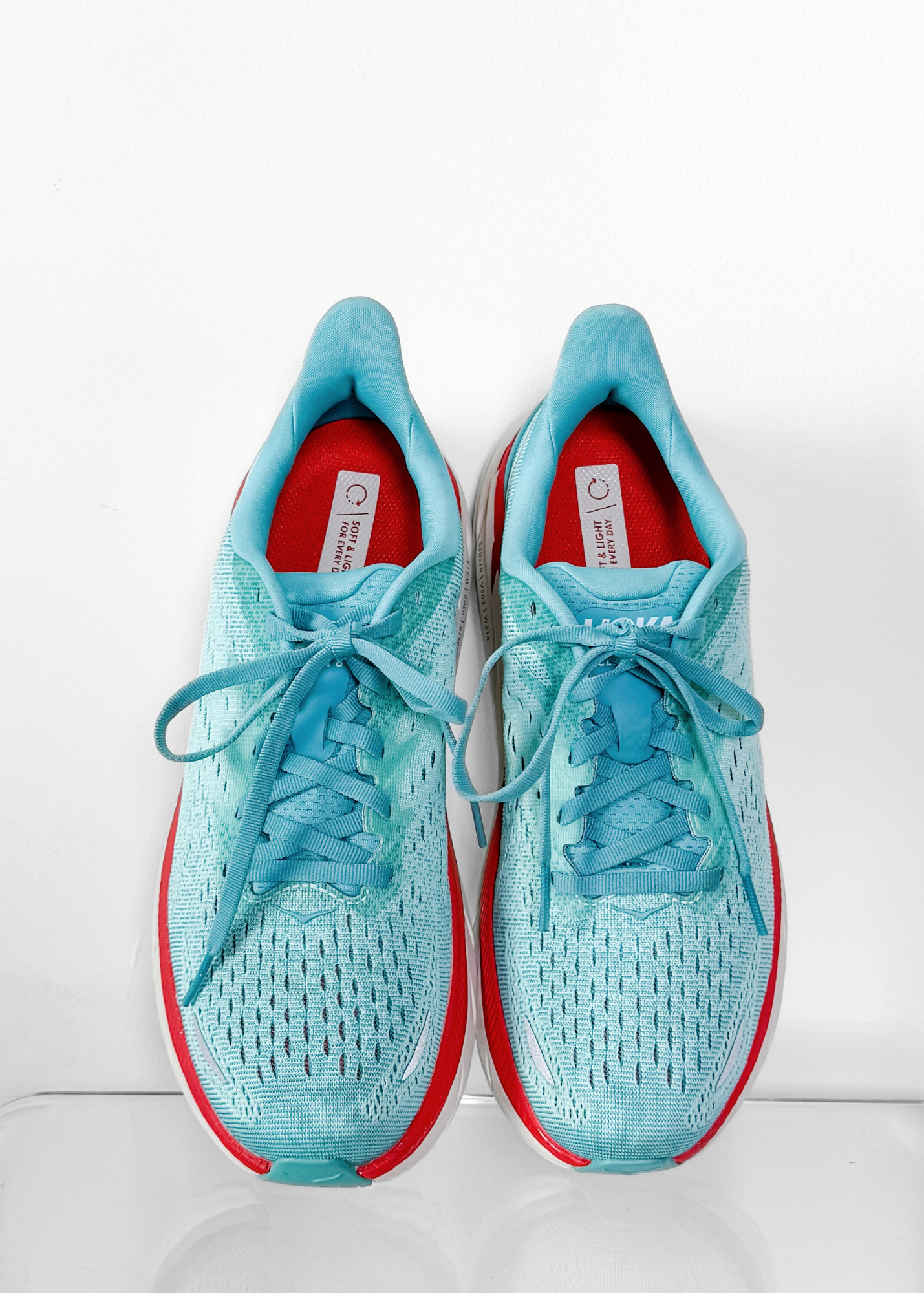 Hoka Women's Clifton 8 Running Shoes in Aquarelle/Eggshell Blue Turqoise (7.5)