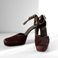 1996 Gucci by Tom Ford Brown Pony Hair Ankle Strap Square Toe Platform Heels (39)