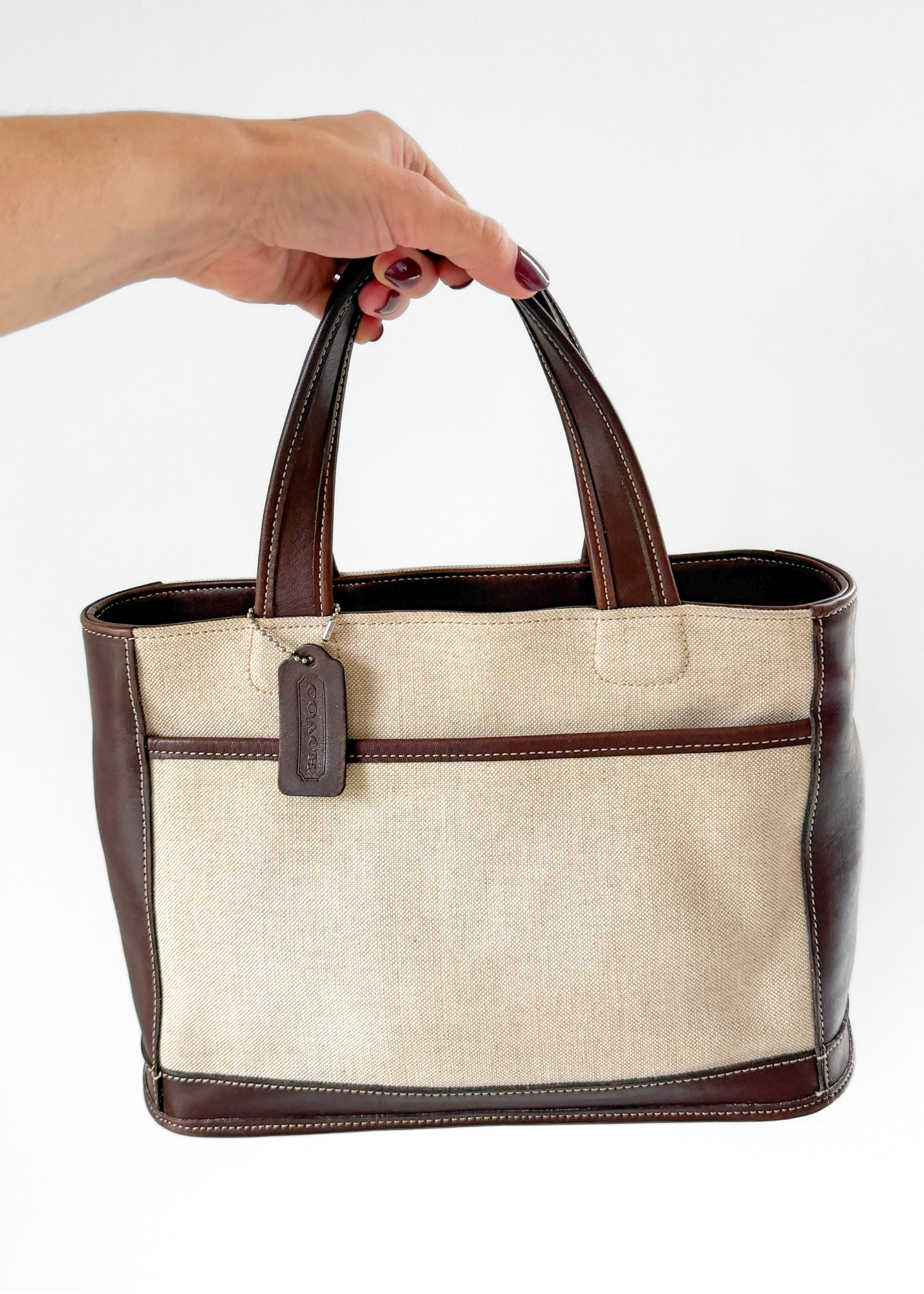 Vintage Coach Bleeker Canvas & Dark Brown Leather Satchel Purse #6121