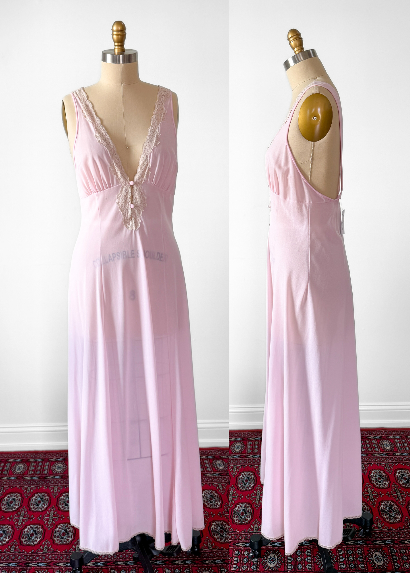 Vintage 80s Val Mode Light Pink Lingerie Slip Nighty Full Length (M)