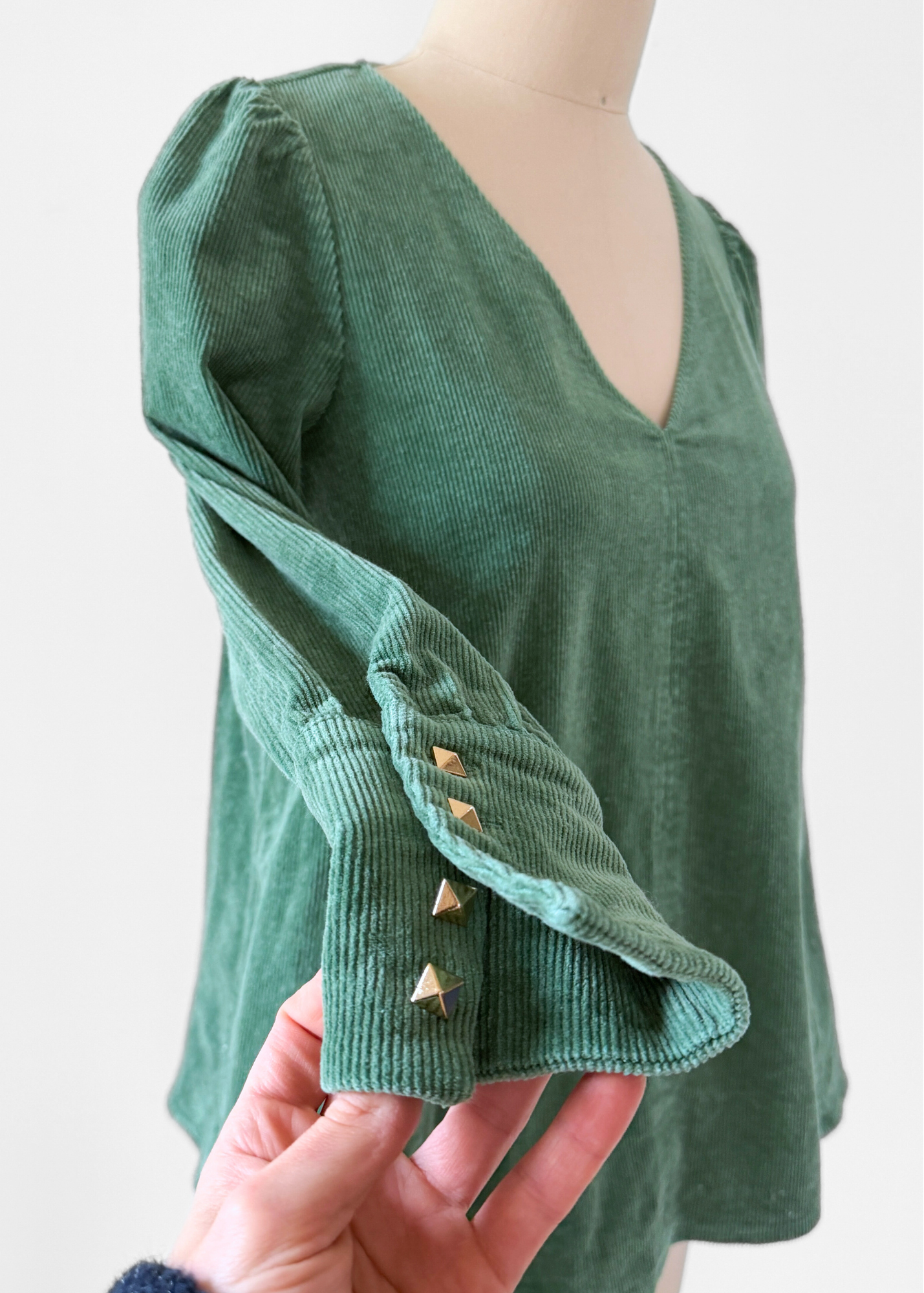 Tuckernuck Sea Sage Green Corduroy Babydoll Top (S)