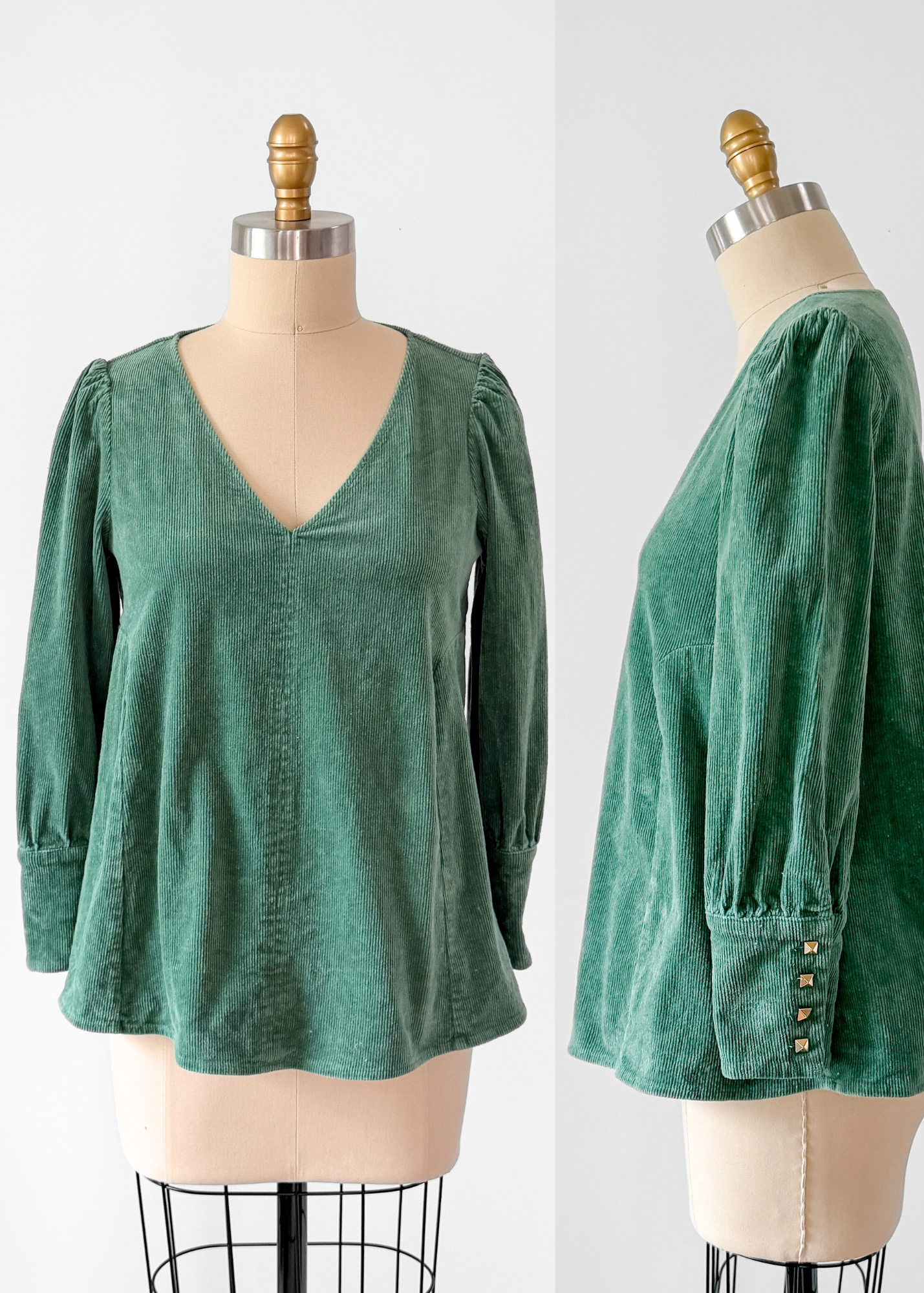 Tuckernuck Sea Sage Green Corduroy Babydoll Top (S)
