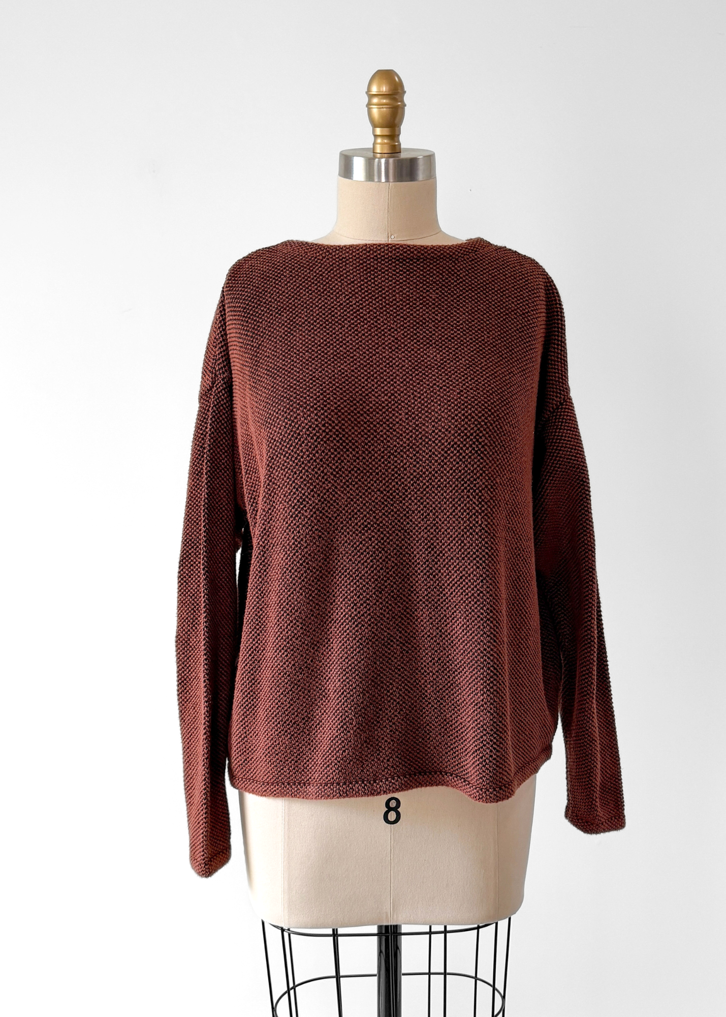 Chris Triola Rust Orange 100% Cotton Textured Hand Made Boatneck Top (M)