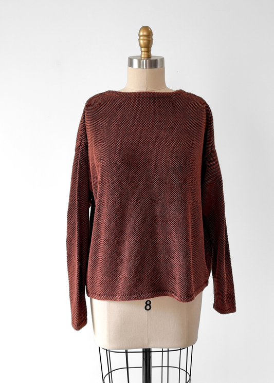 Chris Triola Rust Orange 100% Cotton Textured Hand Made Boatneck Top (M)