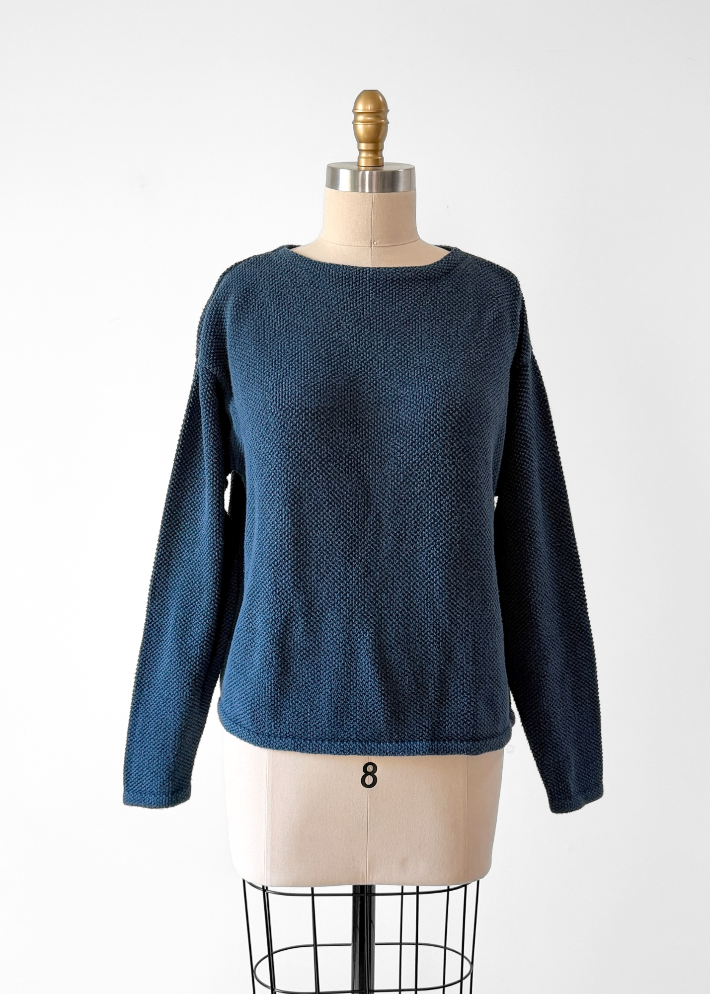 Chris Triola Teal Blue 100% Cotton Textured Boatneck Hand Made Top (S)