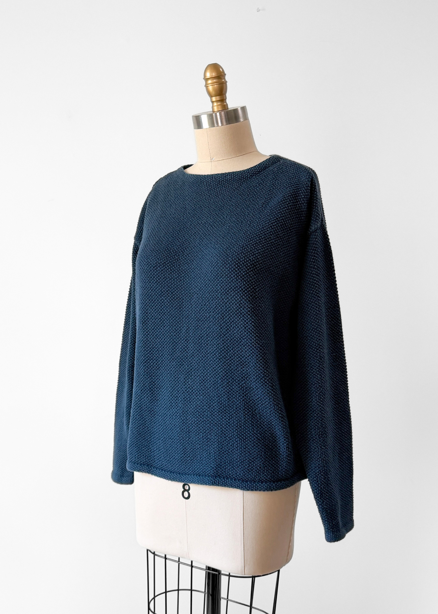 Chris Triola Teal Blue 100% Cotton Textured Boatneck Hand Made Top (S)