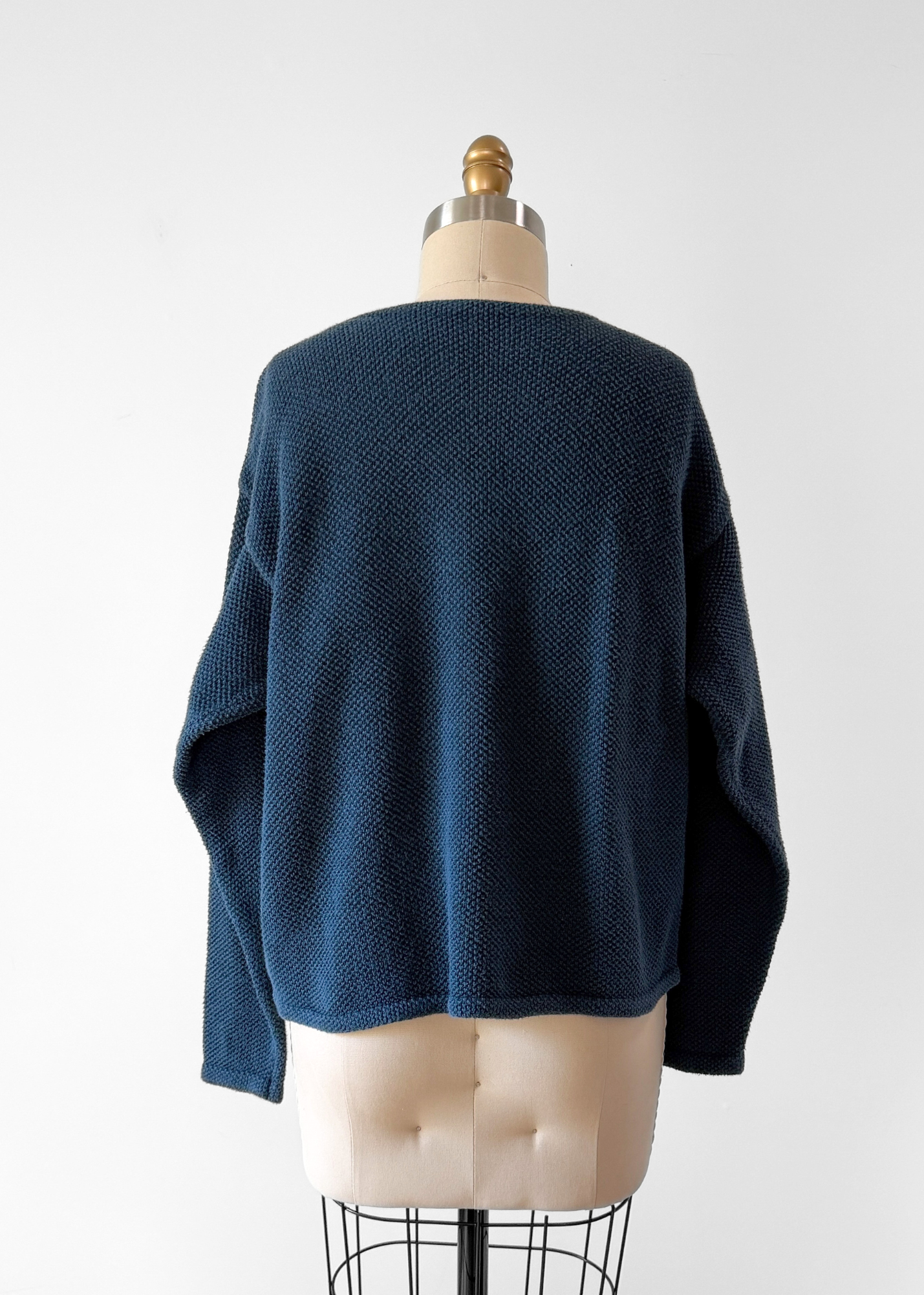 Chris Triola Teal Blue 100% Cotton Textured Boatneck Hand Made Top (S)