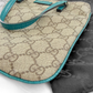 *Rare* Vintage Gucci GG Supreme Mini Handbag PVC Leather Beige Teal Turquoise Blue Trim Purse