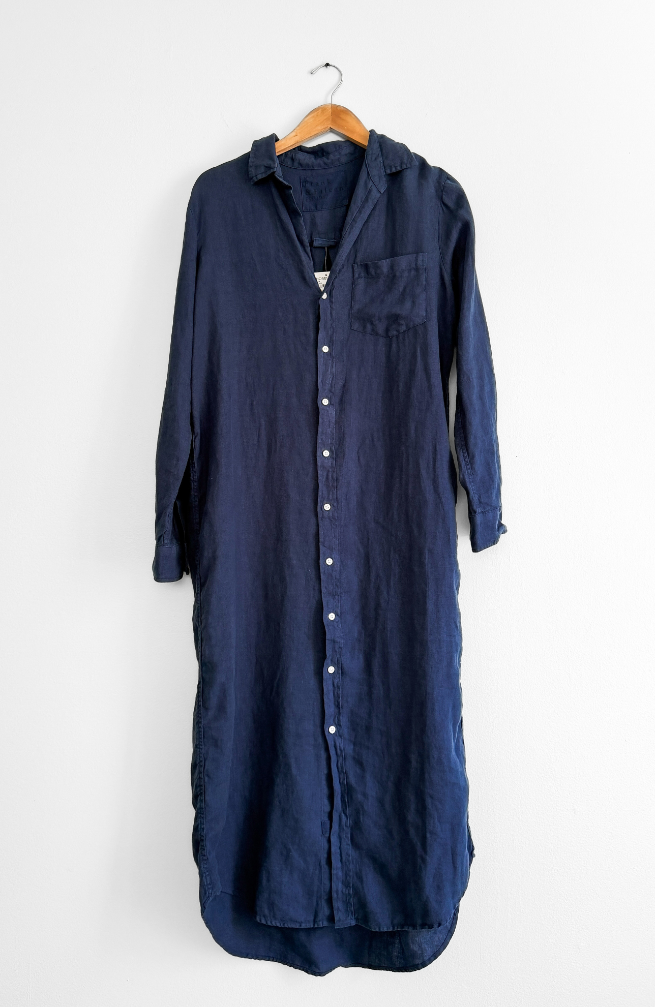 NEW Frank & Eileen Rory Navy 100% Linen Maxi Shirt Dress