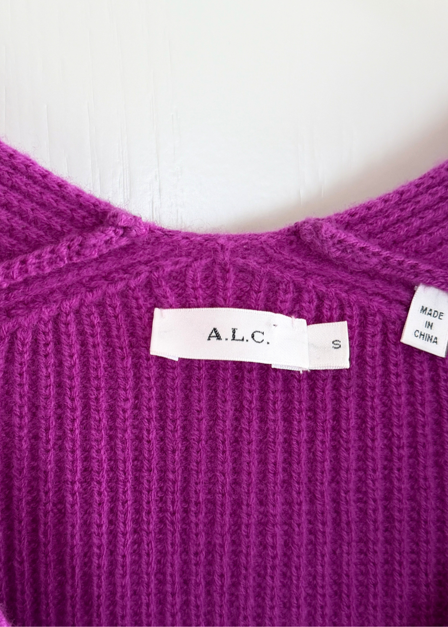 A.L.C. Melanie Orchid Purple Wool V-Neck Cropped Sweater