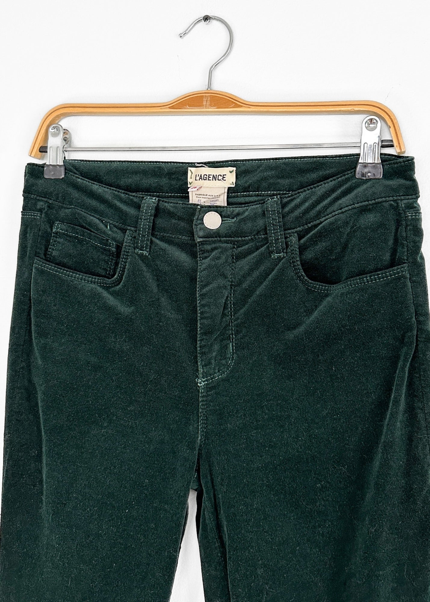 L’AGENCE Marguerite High Rise Velvet Slim Pants in Evergreen (28 or 6)