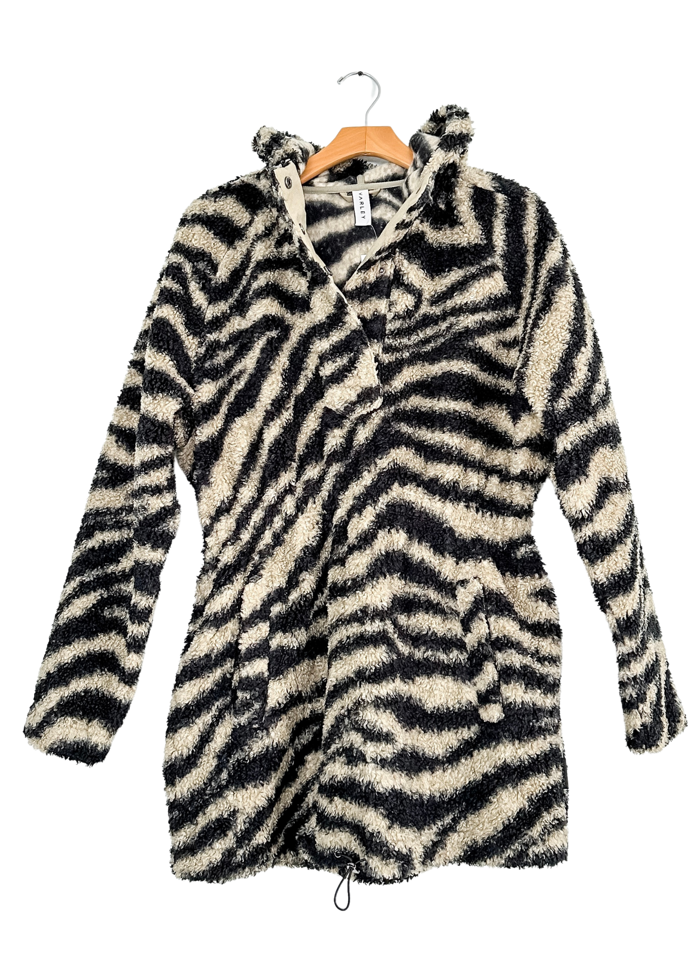 Varley Whitfield Faux Fur Hooded Jacket in Gravity Zebra (M)