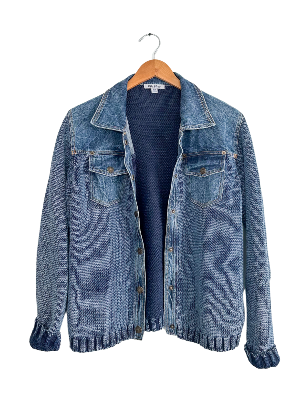 PBJ Blues Button Front Denim & Knit Sweater Jacket (M)