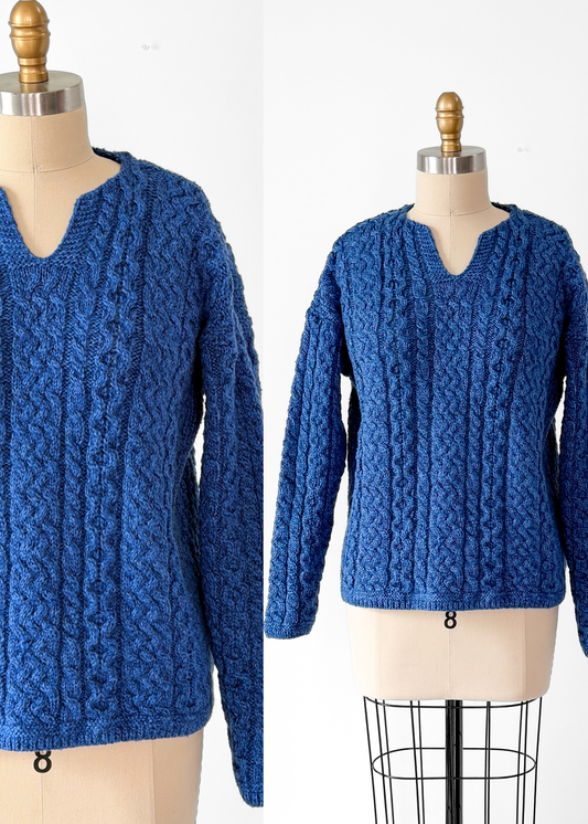 Vintage Cladyknit Women's Fishermen Blue Irish Merino Wool Sweater